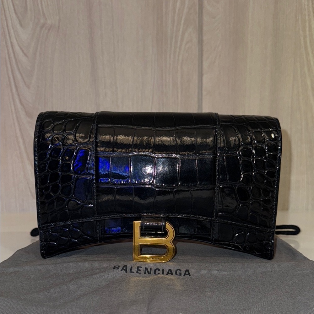 Balenciaga Black Croc-Embossed Leather Bag